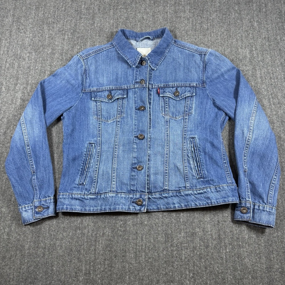 Levi's Women's XL Denim Trucker Jacket Blue Wash Classic Jean Jacket Red Tab